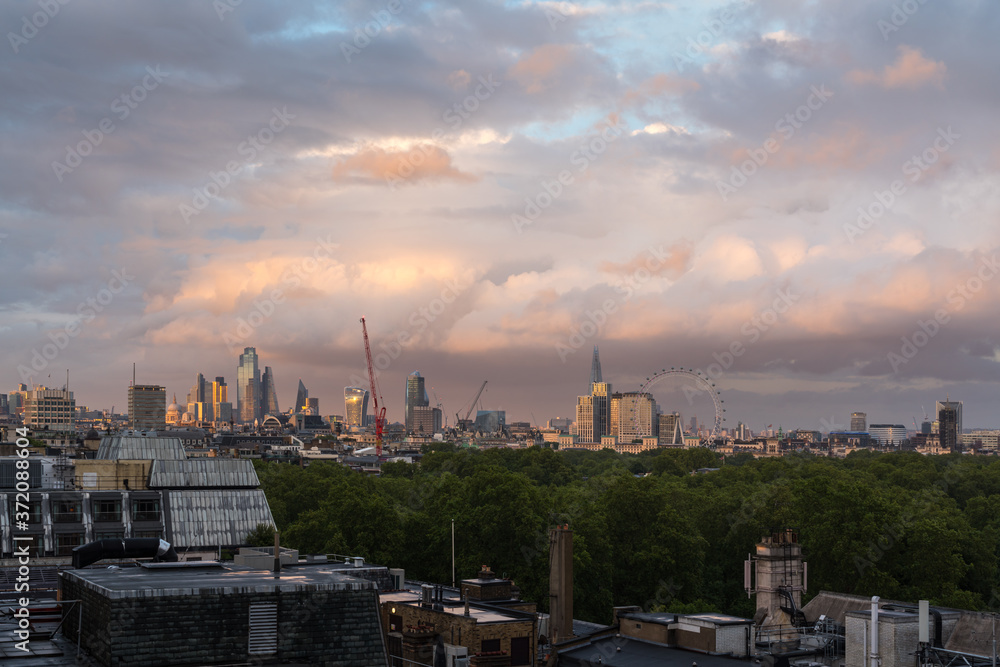 Beautiful sunset over the city of London