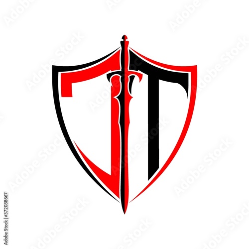 initials J T Shield Armor Sword for logo design inspiration