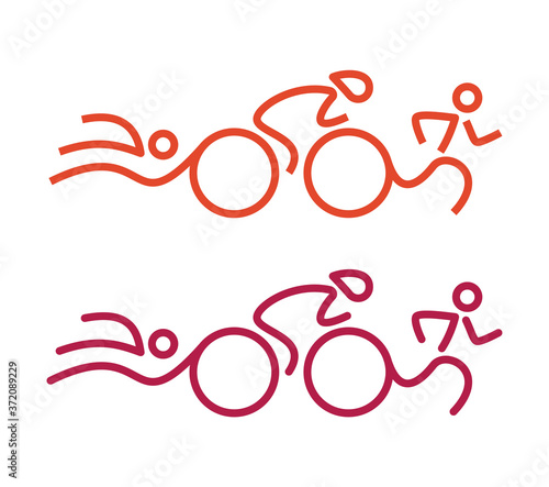 Triathlon logo as man silhouettes - swimming, riding, running.
