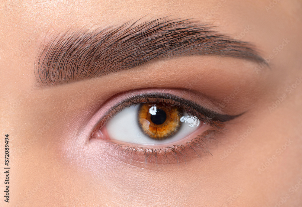 Eyes and eyebrows close up. Portrait of a beautiful teenage girl with beautiful makeup and healthy clean skin. Makeup and cosmetology concept. Eyes and eyebrows close up. Portrait of a beautiful teenage girl with beautiful makeup and healthy clean skin. Makeup and cosmetology concept.