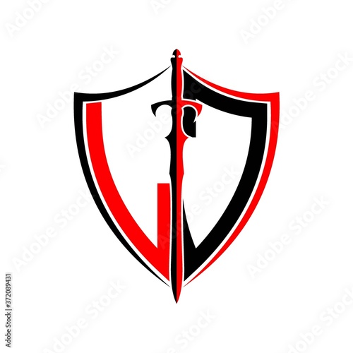 initials L J Shield Armor Sword for logo design inspiration