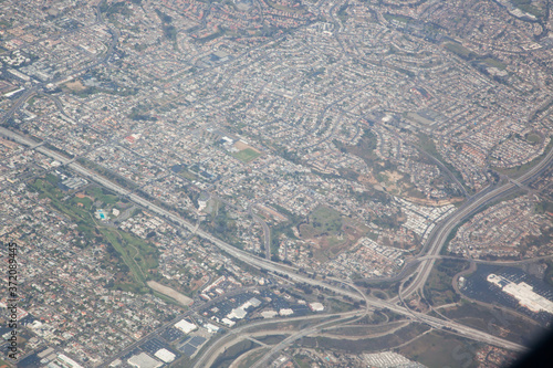 Landscape from above with a city