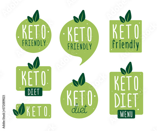 Set badge keto diet. Vector flat illustration. Ketogenic diet logo sign. Keto diet menu.