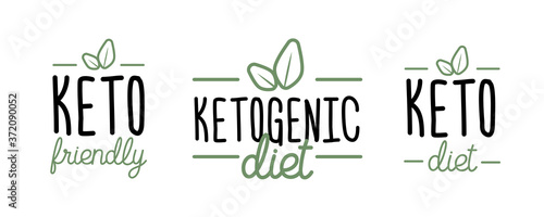 Mini set hand drawn emblem or logo ketogenic diet in linear style. Vector flat illustration.