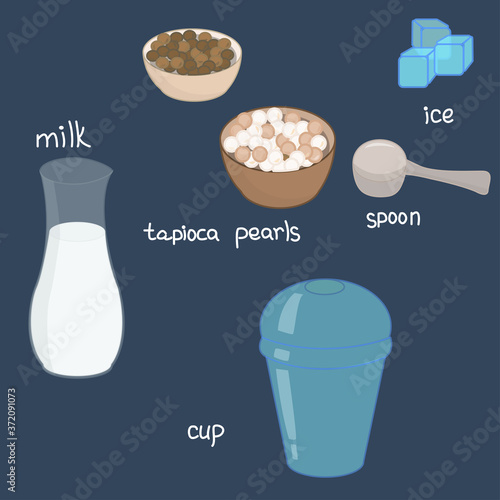 Vector recipe of bubble milk tea 