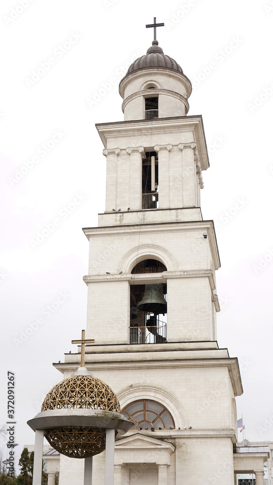 Church bell tower in the center of Chisinau, Moldova.