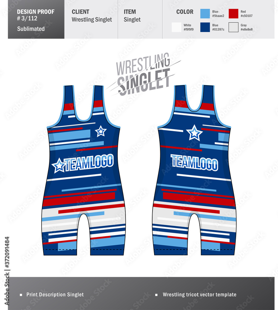 Singlet vector template. Wrestling tricot design template Stock Vector