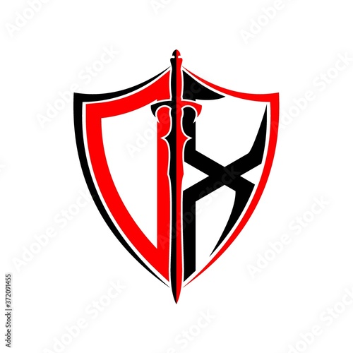 initials O X Shield Armor Sword for logo design inspiration