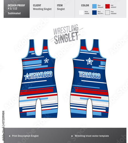 Singlet vector template. Wrestling tricot design template