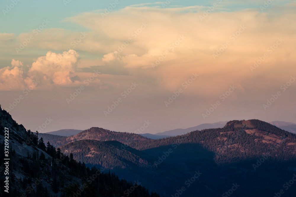 Beautiful landscape view of the sunset in Lassen Volcanic National Park (California).