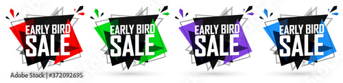 Set Early Bird Sale banners, discount tags design template, vector illustration