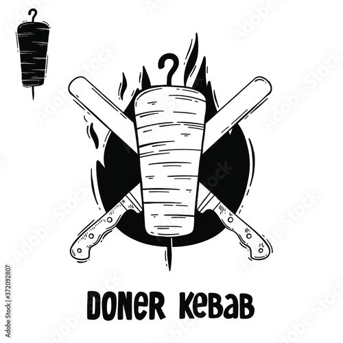 Doner kebab poster. Hand drawn vector illustration set.