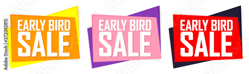 Set Early Bird Sale banners, discount tags design template, vector illustration