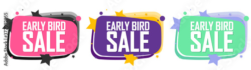 Set Early Bird Sale banners, discount tags design template, vector illustration