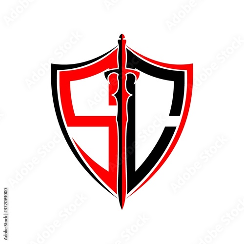 initials S C Shield Armor Sword for logo design inspiration