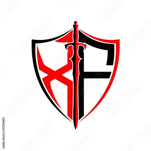 initials X F Shield Armor Sword for logo design inspiration