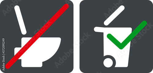 Piktogramm nicht in Toilette entsorgen sondern in Mülltonne