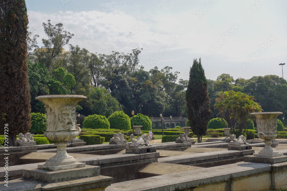 gardens of Ipiranga museum. ancient building in Sao Paulo