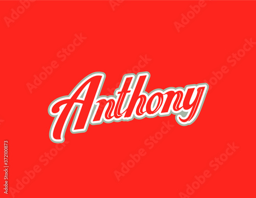 Anthony name art designed in a red and gray athletic script with red background. Great for personalization.