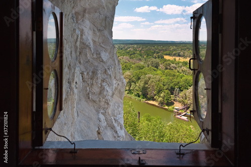 The view to Seversky Donets River from the Nicholas Church window of Sviatohirsk Lavra, Ukraine photo
