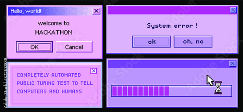 Old user interface elements, retro message box with buttons. Vaporwave and retrowave style aesthetics.