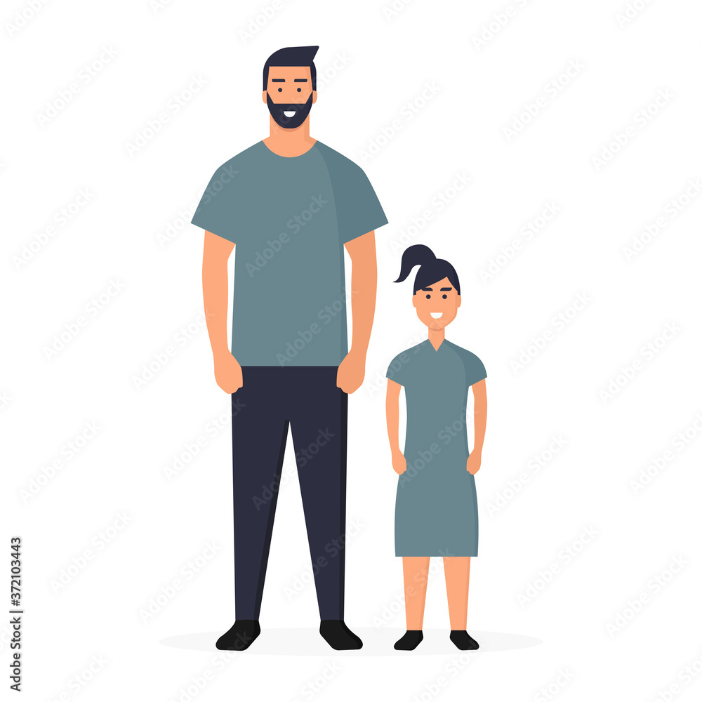 Familia. Familia moderna. Padre e hija. Concepto de seguro médico familiar. Ilustración vectorial estilo plano aislado en fondo blanco Familia. Familia moderna. Padre e hija. Concepto de seguro médico familiar. Ilustración vectorial estilo plano aislado en fondo blanco
