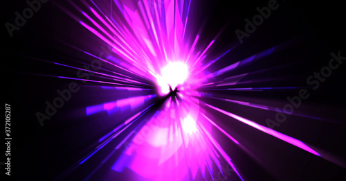 Futuristic lens flare. Light explosion star with glowing particles and lines. Beautiful abstract rays background.