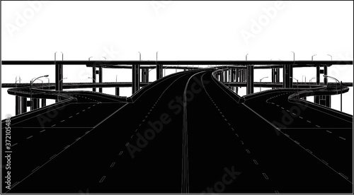 A Highway Interchange Vector. Illustration Isolated On White Background. A Vector Illustration Of Highway Structure Background.	