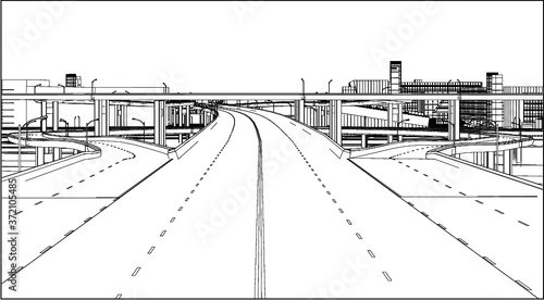 A Highway Interchange Vector. Illustration Isolated On White Background. A Vector Illustration Of Highway Structure Background.	