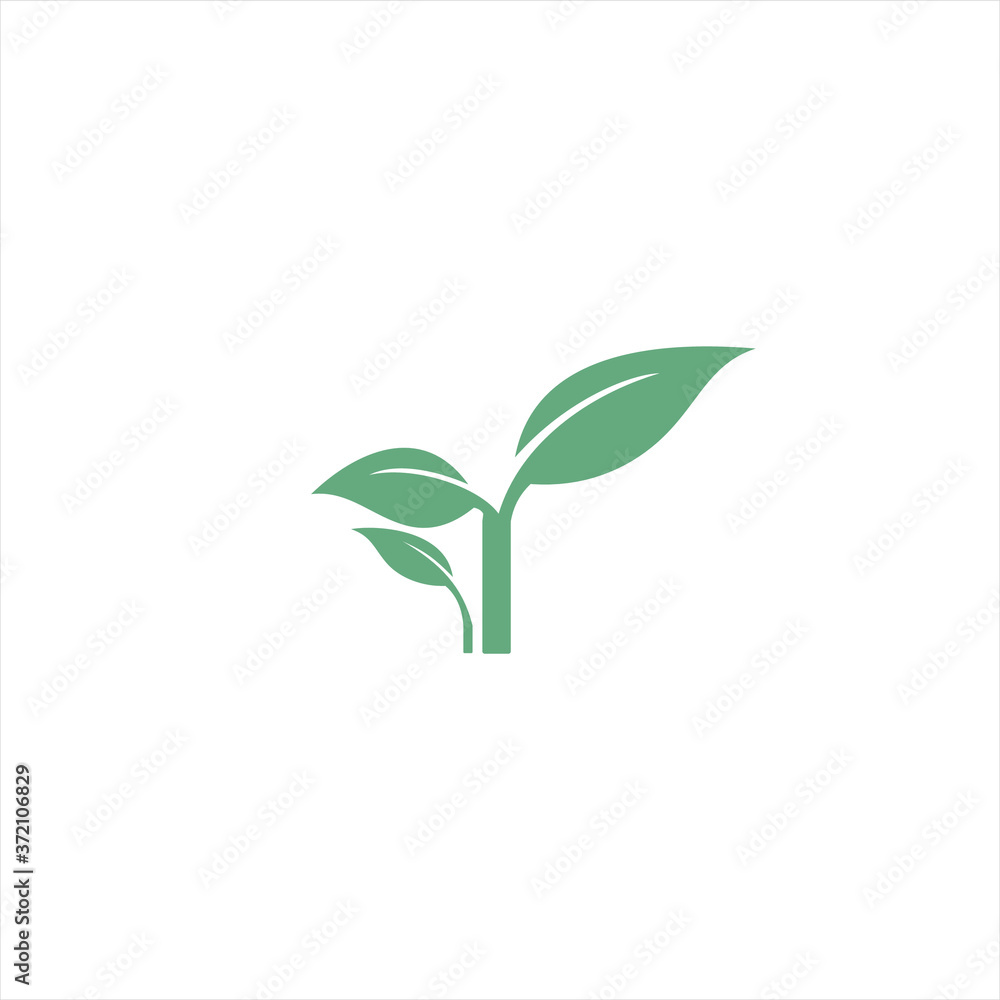 Green growing leaves vector illustration on white background. Organic, fresh production template design. Green growing leaves vector illustration on white background. Organic, fresh production template design.