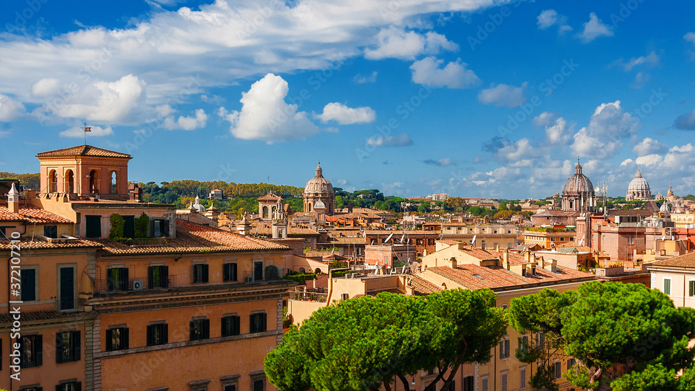 Rome historic center skyline with old domes from Capitoline Hill