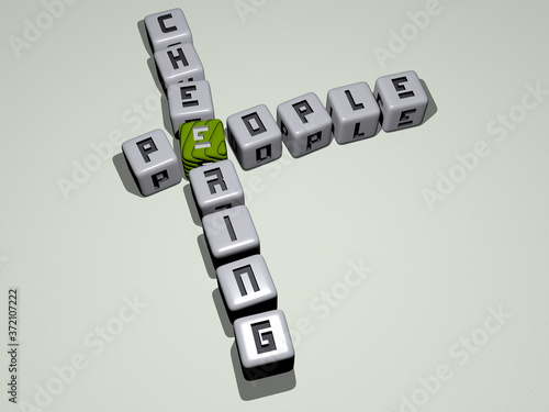 people cheering crossword by cubic dice letters, 3D illustration for business and background