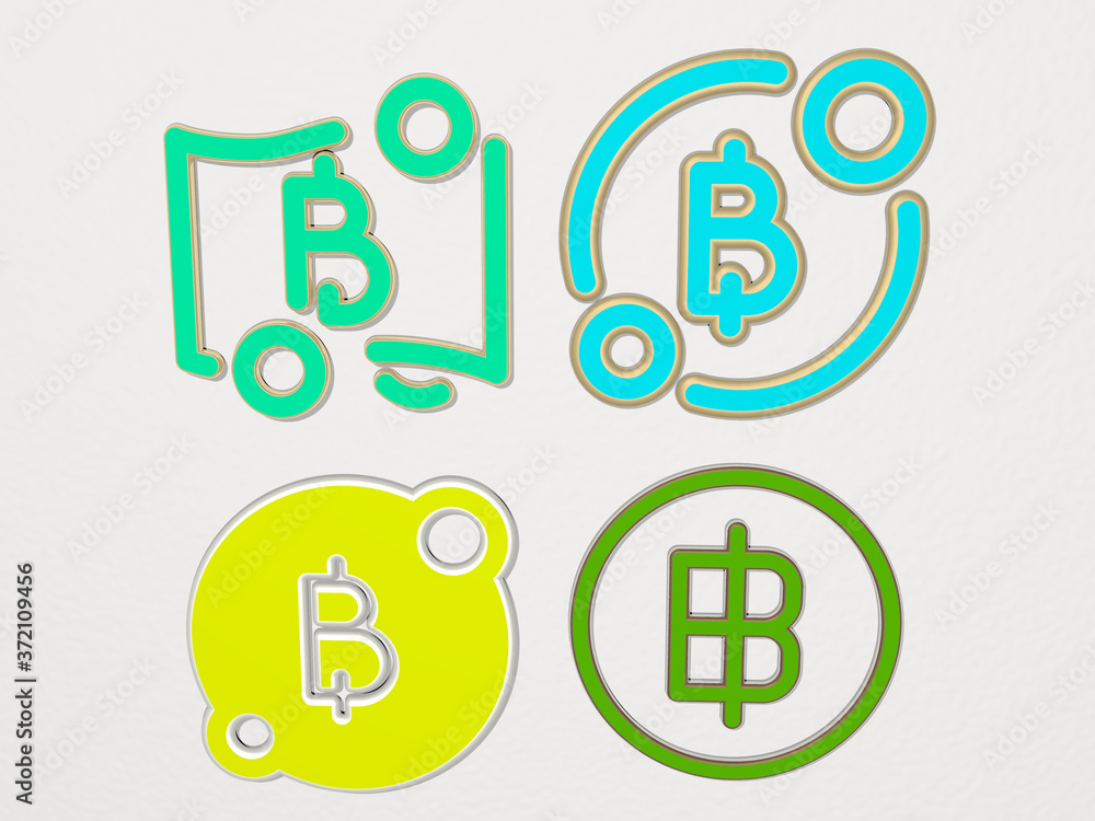 baht 4 icons set, 3D illustration for business and bank baht 4 icons set, 3D illustration for business and bank