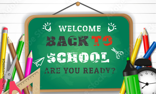 Back to school vector poster and banner with school element design template. Colorful back to school for invitation, poster, banner, card, sale, promotion ect.
