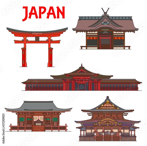 Fotografie, Obraz Japanese temples, pagodas and shrines, Japan Tokyo red torii gates Itsukushima Ryobu