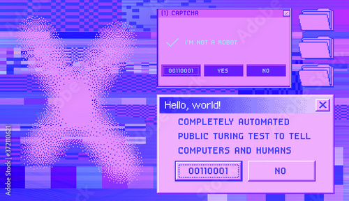 Old user interface elements, retro message box with buttons. Vaporwave and retrowave style aesthetics.