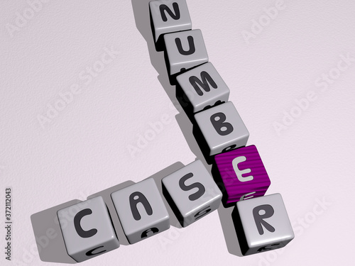 case number crossword by cubic dice letters, 3D illustration for background and business
