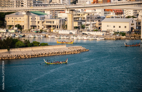 Dragon boat racing practice at Okinawa, Japan