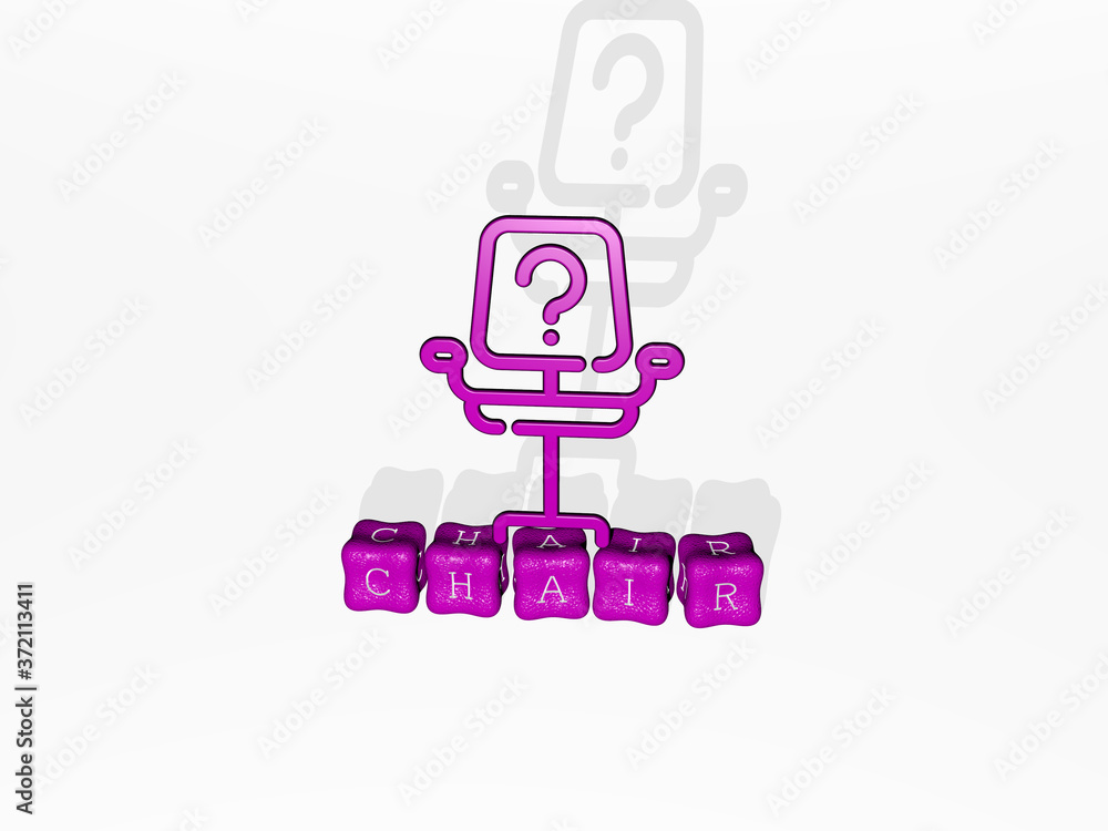 CHAIR 3D icon on cubic text, 3D illustration for background and design CHAIR 3D icon on cubic text, 3D illustration for background and design