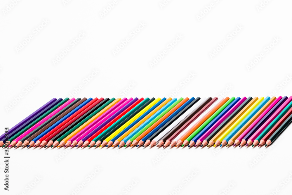 Craft and Creativity Ideas. Set of Various Colorful Pencils Placed Together in Row. Isolated Against White Craft and Creativity Ideas. Set of Various Colorful Pencils Placed Together in Row. Isolated Against White