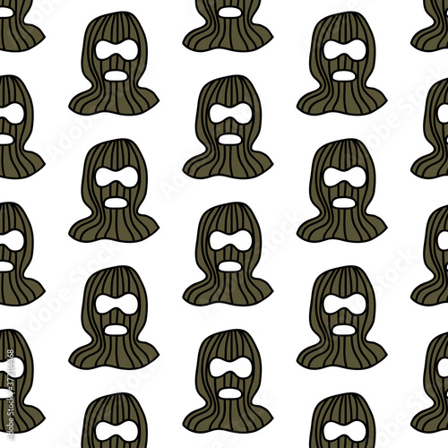 balaclava hat seamless doodle pattern, vector color illustration