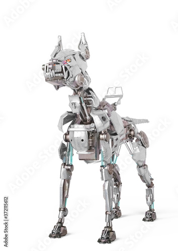 cyber security dog standing up in white background