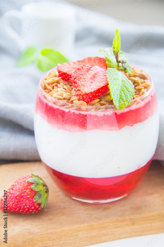 Italian dessert panna cotta with strawberries Italian dessert panna cotta with strawberries