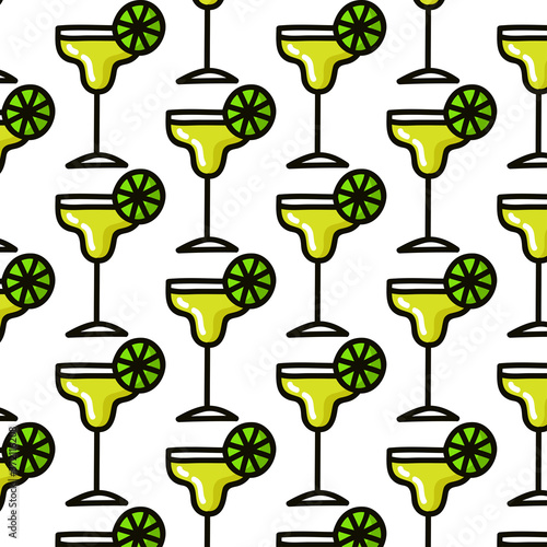margarita cocktail seamless doodle pattern, vector color illustration