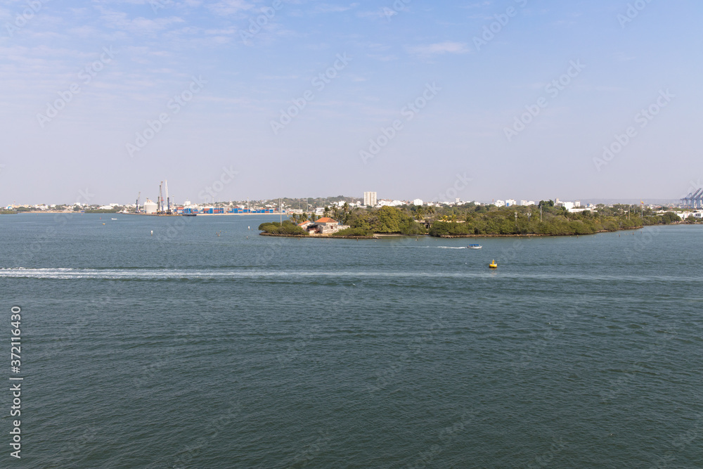 View of a small island in the harbour area, Cartagena, Colombia