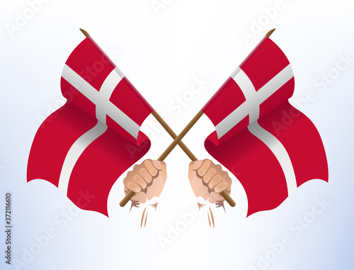 Flying flags crossed from the country of Denmark