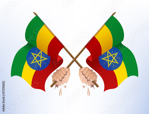 Flying flags crossed from the country of Ethiopia