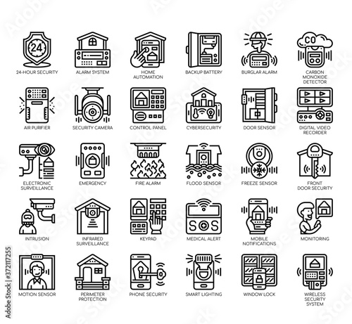 Set of home security thin line and pixel perfect icons for any web and app project.