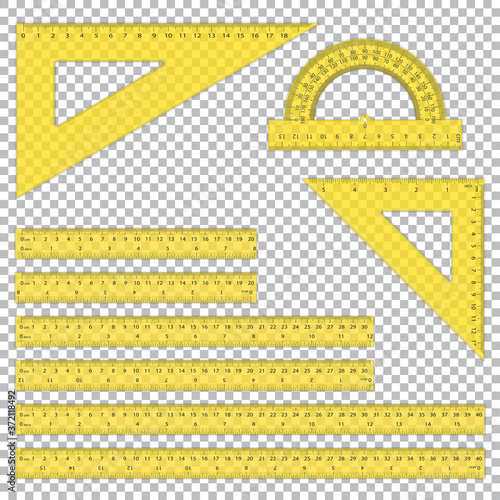 A set of plastic rulers with shadow