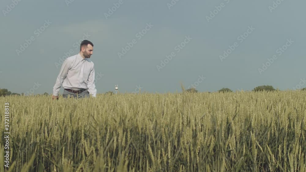 Angry business man in middle of field rising hands up, upset emotions Angry business man in middle of field rising hands up, upset emotions